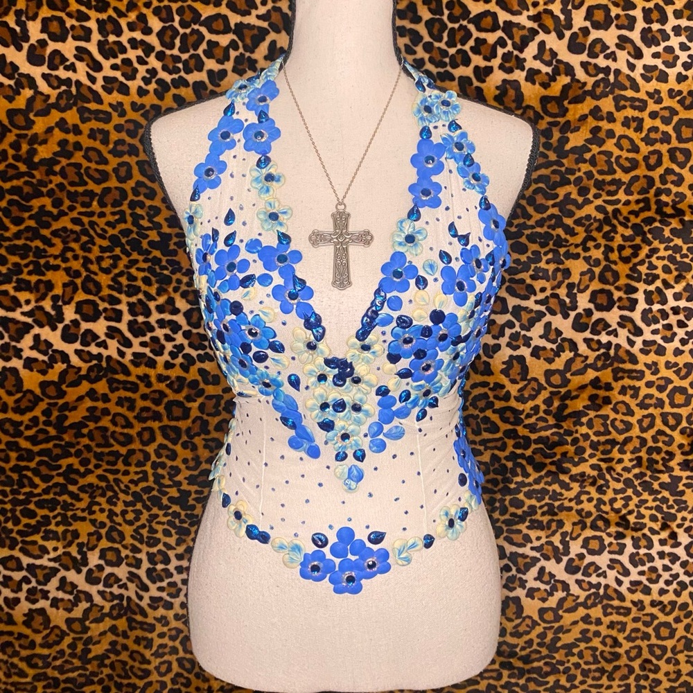 Vintage y2k hand painted floral halter top Ema Savahl RARE